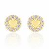 14K Gold Plated Stainless Steel Stud Earrings, Heart Shaped Cubic Zirconia Kst3617