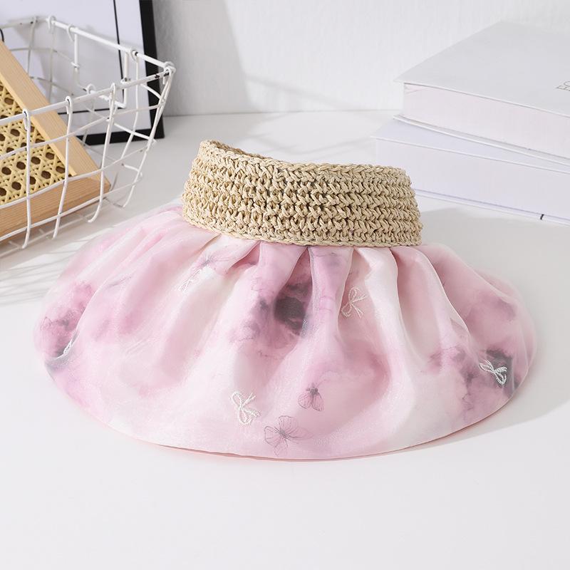 

Летняя шляпа женская солнцезащитная шляпа от солнца шляпа из сетчатой пряжи защита от УФ-лучей с широкими полями открытый верх дышащая для маленького лица One Size