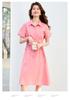 26 year new summer casual high-end shirt skirt, mid length skirt, waist cinching elegant short sleeved skirt, A-line skirt, dress, skirt