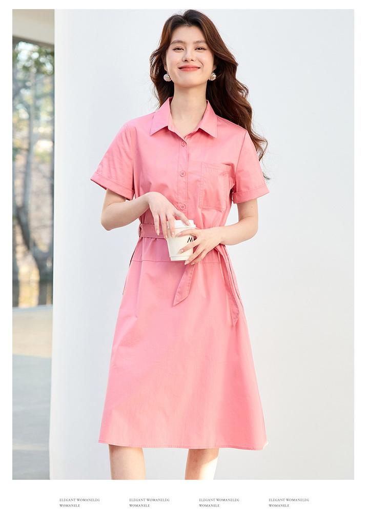 26 year new summer casual high-end shirt skirt, mid length skirt, waist cinching elegant short sleeved skirt, A-line skirt, dress, skirt