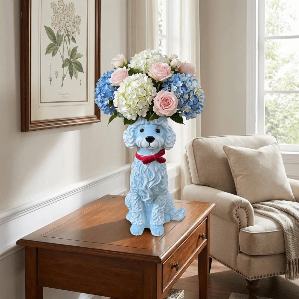 Handcrafted Resin Dog Vase Decorative Flower Holder Dog Planter Flower Vessel Office