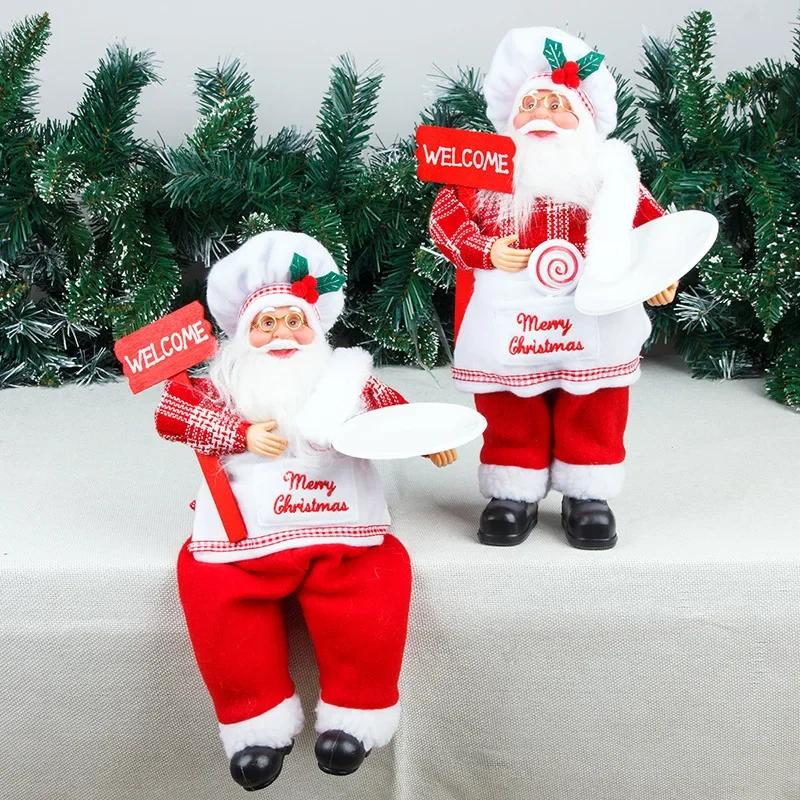 Christmas Chef Santa Gnome Doll Hanging Legs Sitting Figurine For Home Tabletop Xmas Holiday Party Decoration Ornament Gift