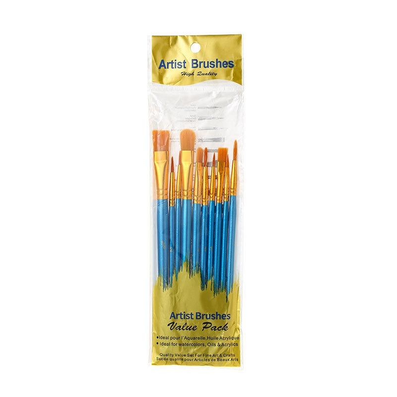 New 10 Pieces Painting Brushes Set Art Round Flat Hair Nylon Hair Paint Brush Pen For Oil Acrylic Watercolor School Art Supplies