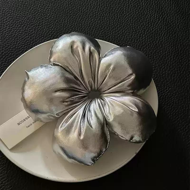 Cotton Filled Large Silver Flower Large Intestine Ring Personalized Fashion Versatile Hair Ring High End Hair Accessories