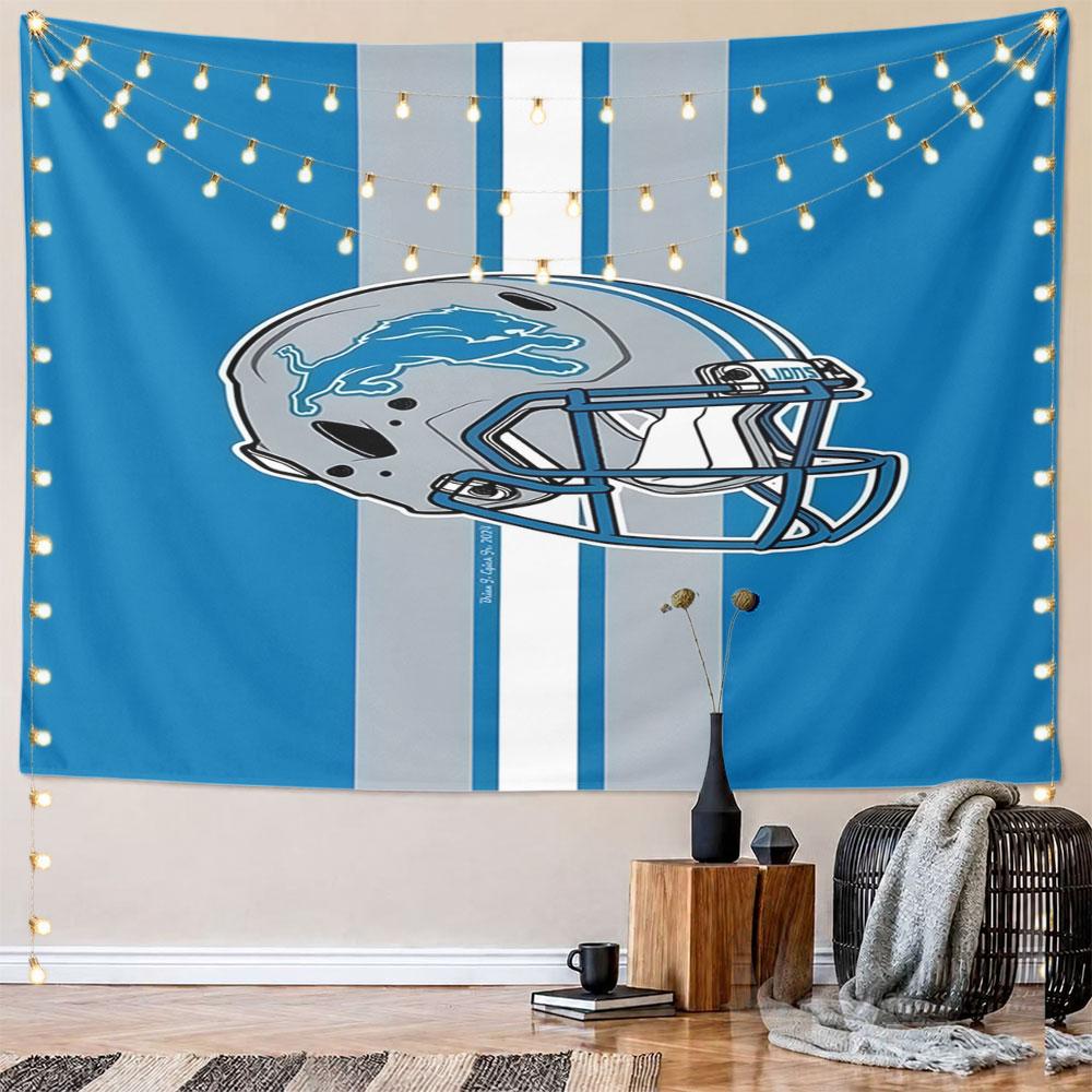 Detroit Lions Football Helmet Design Pattern Wall Hanging Tapestry Decorative Tapestry Home Decor for Bedroom and Living Room