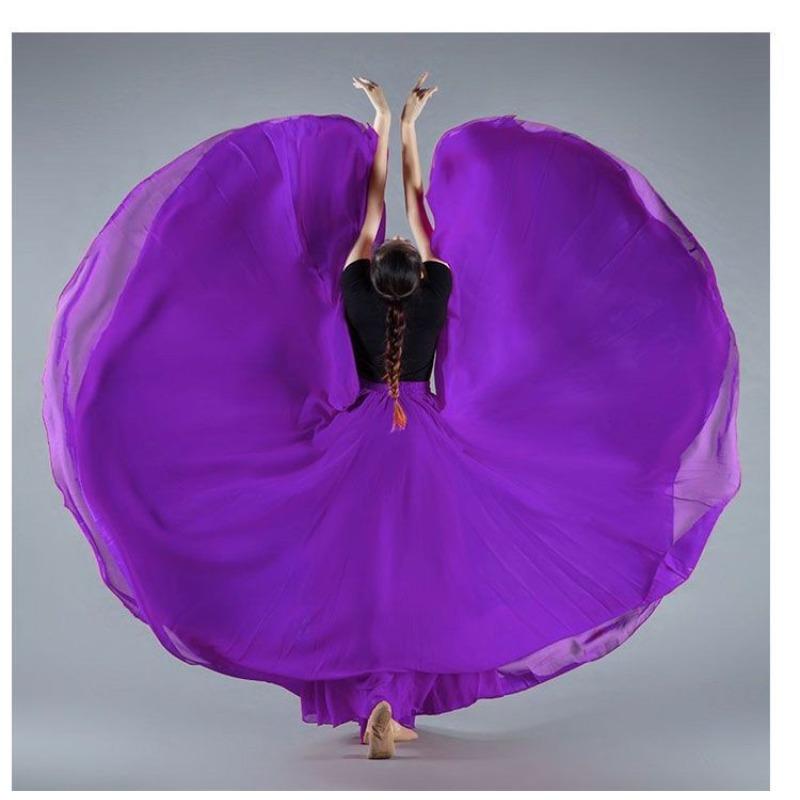 Elegant Big Swing Hem Half Skirt Double Layer Chiffon Lightweight National Folk Classical Dance Dress For Women