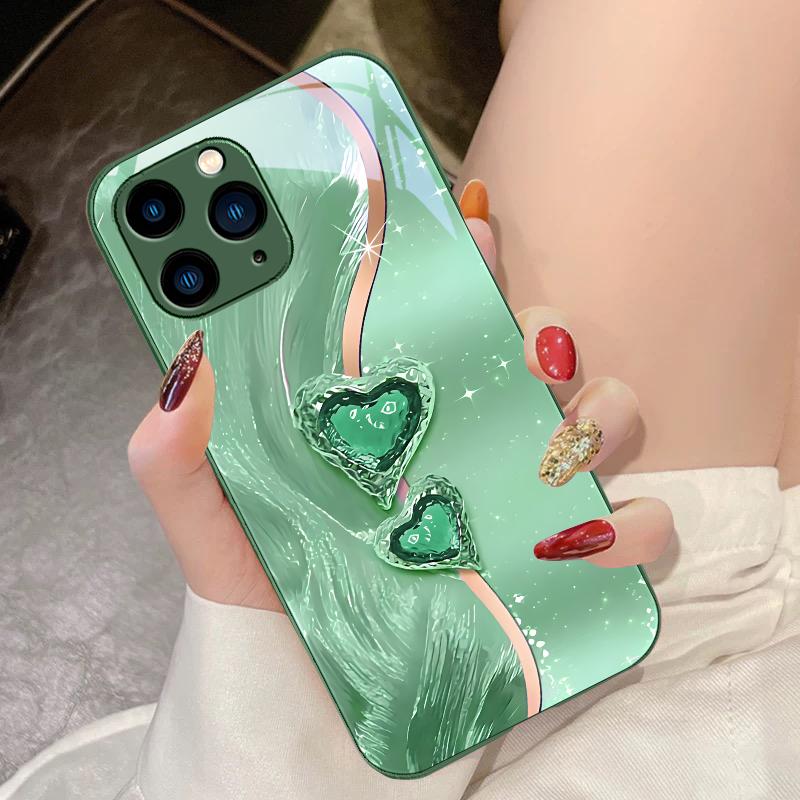 Amber Double Love Für IPhone 16 Pro Max 15 Pro 14 13 12 Mini 11 XS Max XR 7 8 Plu SE 2022 Hartglas Handyhülle