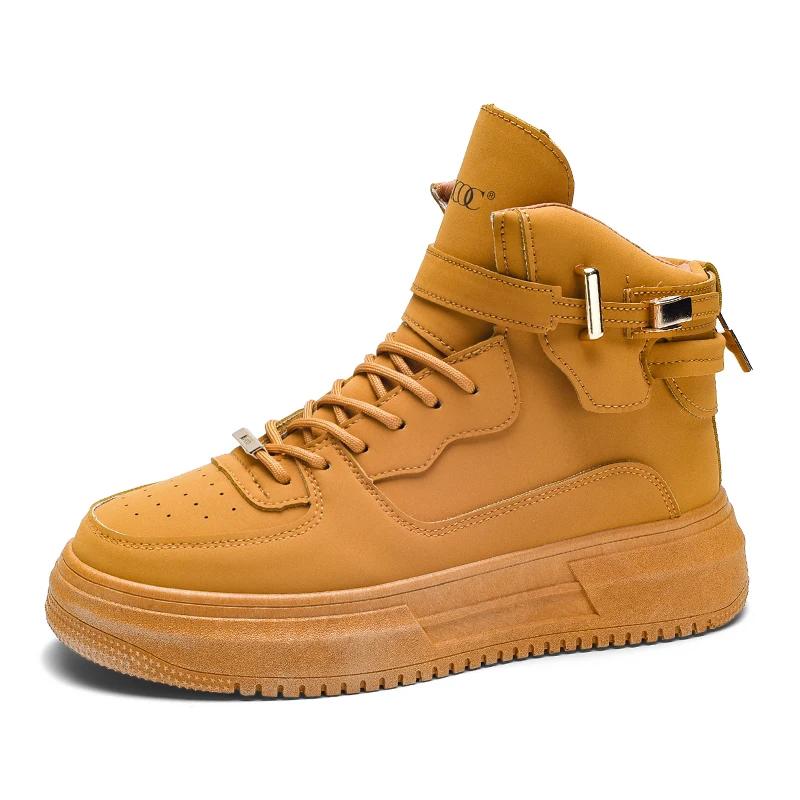 New Design Men's Skateboard Shoes 2025 Spring Fashion High Top Shoes Men Casual Platform Sneakers Comfortable Men White Sneakers