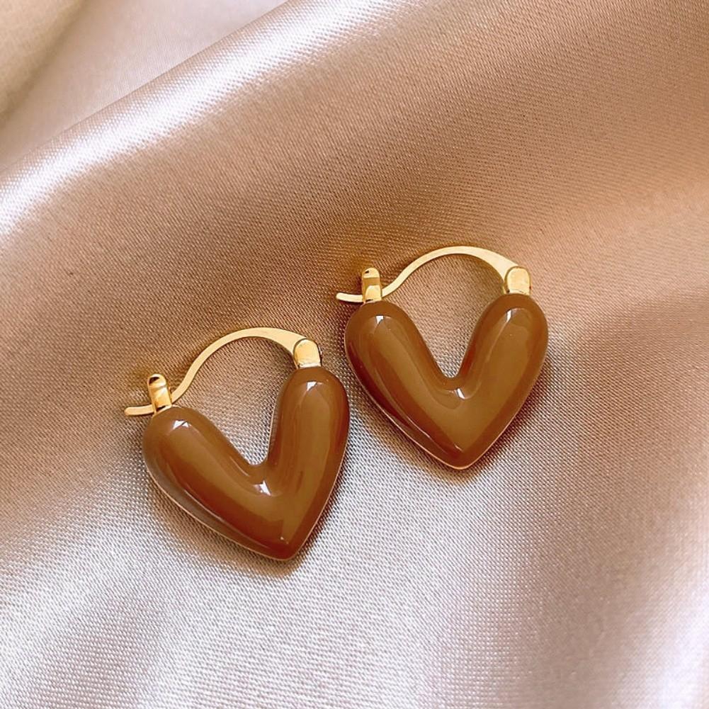Enamel Heart Earrings With Peach Shape And White Drip Glaze Stylish Lightweight A