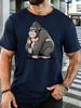 Cartoon Gorilla Holding Colorful Balloon Unisexs Front Print T Shirt Wild Animal Graphic Tee Casual Short Sleeve Top Ape Lover Gift
