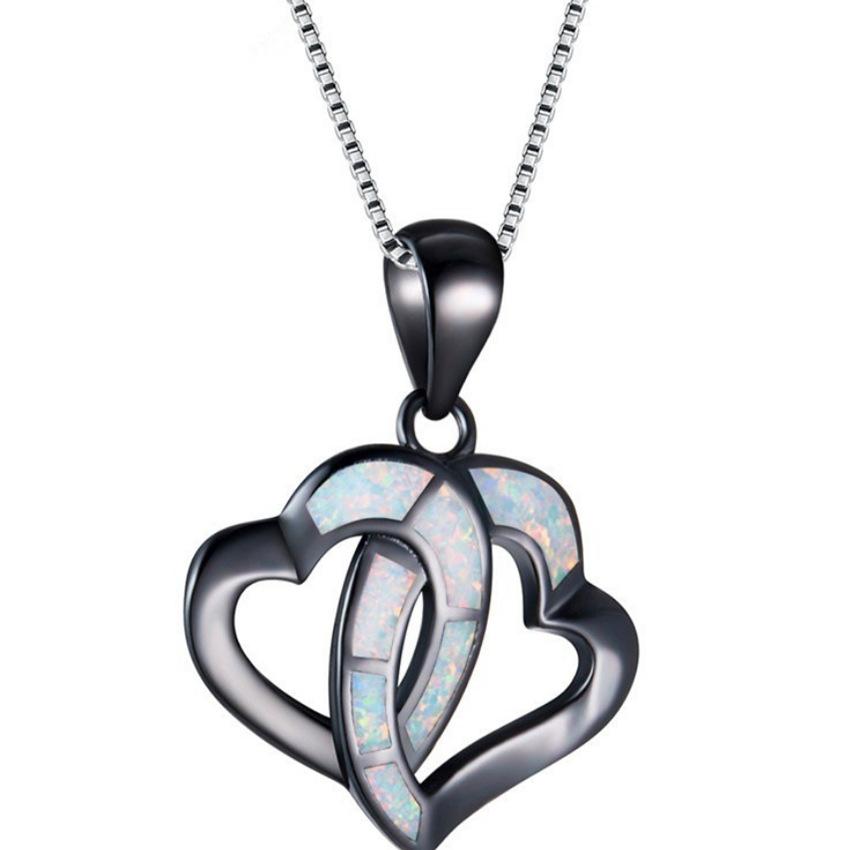 Jewelry European and American Fashion Opal Black Double Peach Heart Love Pendant Women's Necklace