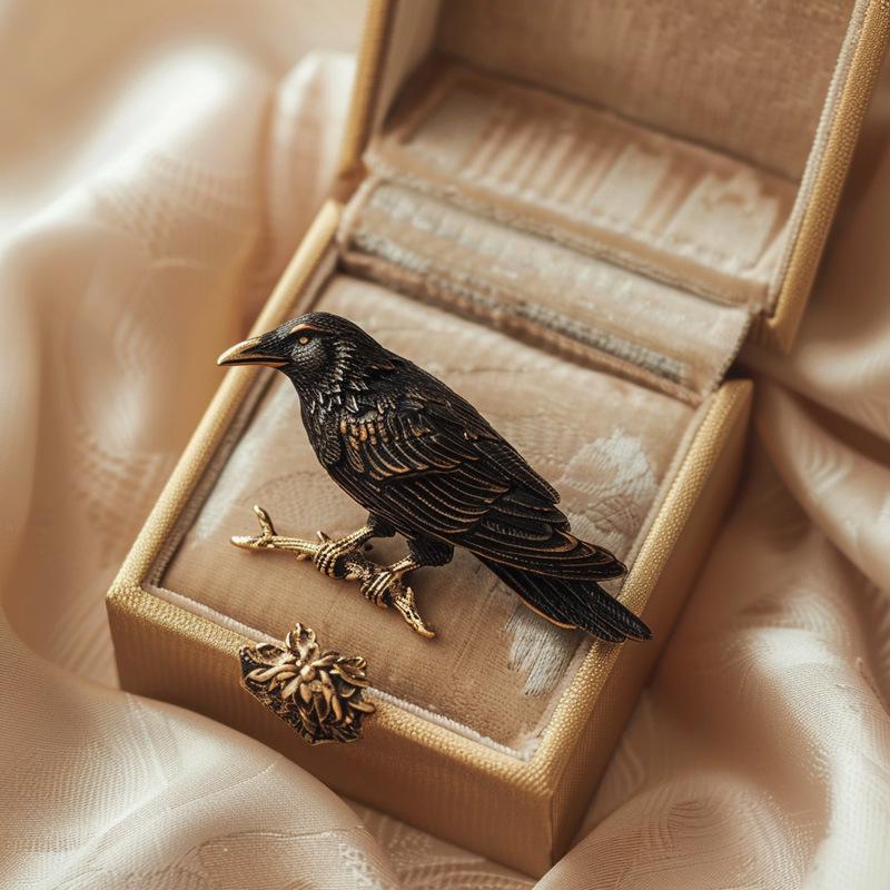 Bo Xin Yun Vintage Dark Crow Brooch: Elegant Retro Fashion Accessory