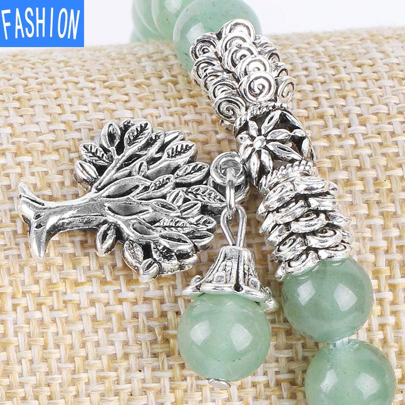 Přírodní křišťálový náramek 8mm kulatý korálkový korálkový náramek starověké stříbro kouzlo života strom Čakra šperky