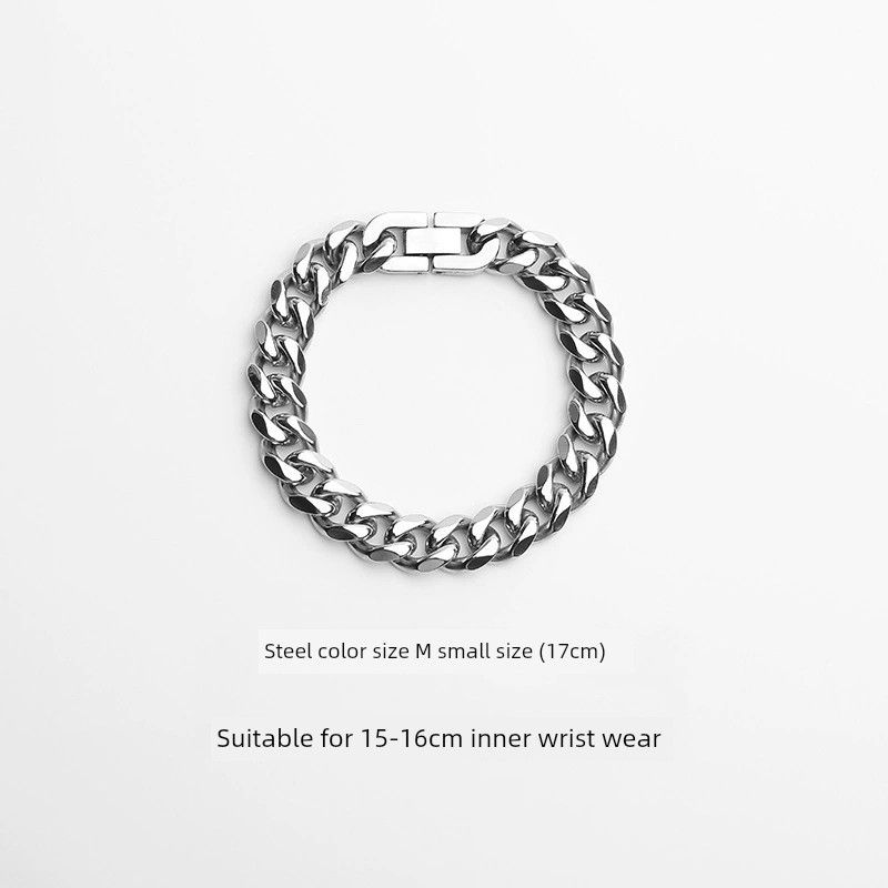 

Cool Style Fashion Cuban Titanium Steel Hip Hop Couple Bracelet Steel Color 17cm