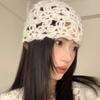 Hollow Knitted Pullover Hat Solid Color Beanies Cap Sweet Crochet Flower Hat  Girls