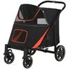 PawHut Foldable Dog Stroller with Zippered Openings and Mesh Windows, 112x65x100 Cm, Red and Black
