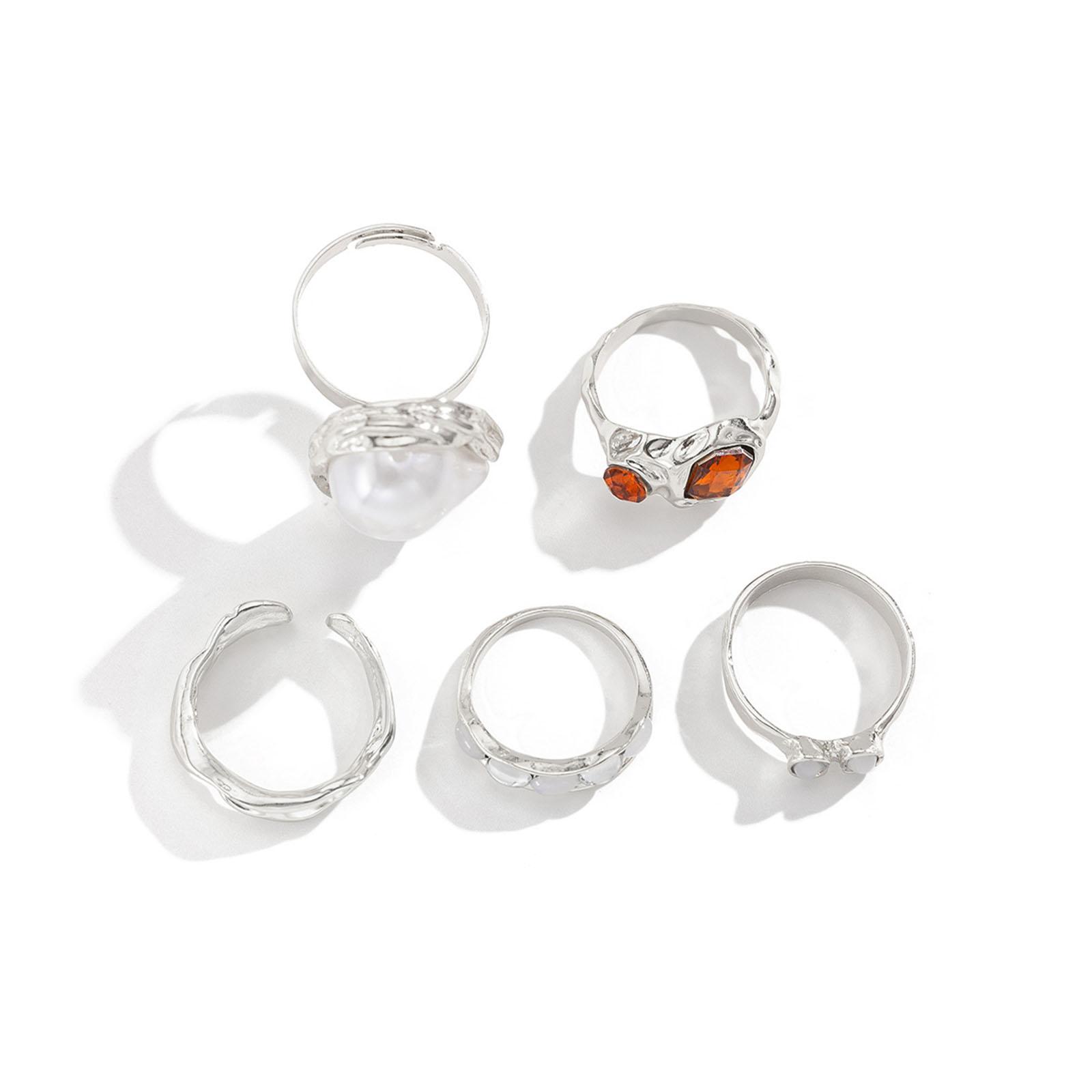 

Adjustable Flower Rings Set With Imitation Pearls Accent for Women Elegant Charm And Statement Jewelry Statement Pieces E