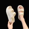 Indoor non-slip one-word drag muffin bottom Internet celebrity slippers 2025 summer Korean version heightening casual beach shoes women's outer wear