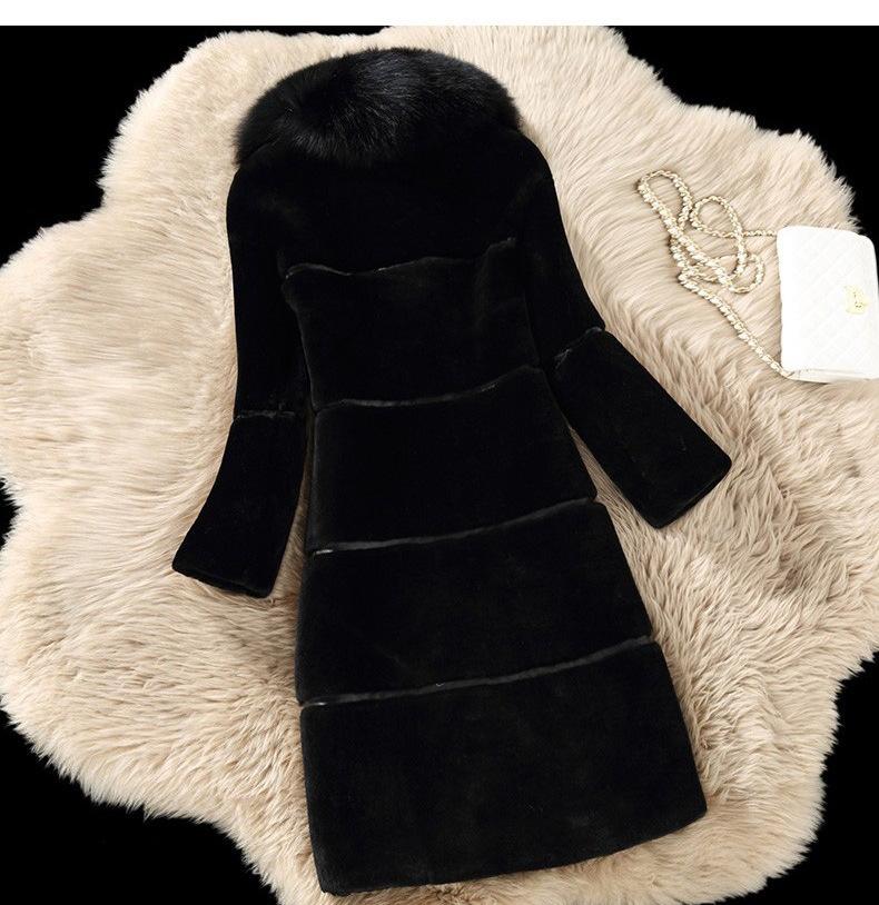 Sheep shearing autumn and winter new product splicing fur integrated medium and long imitation fox fur collar coat fur coat