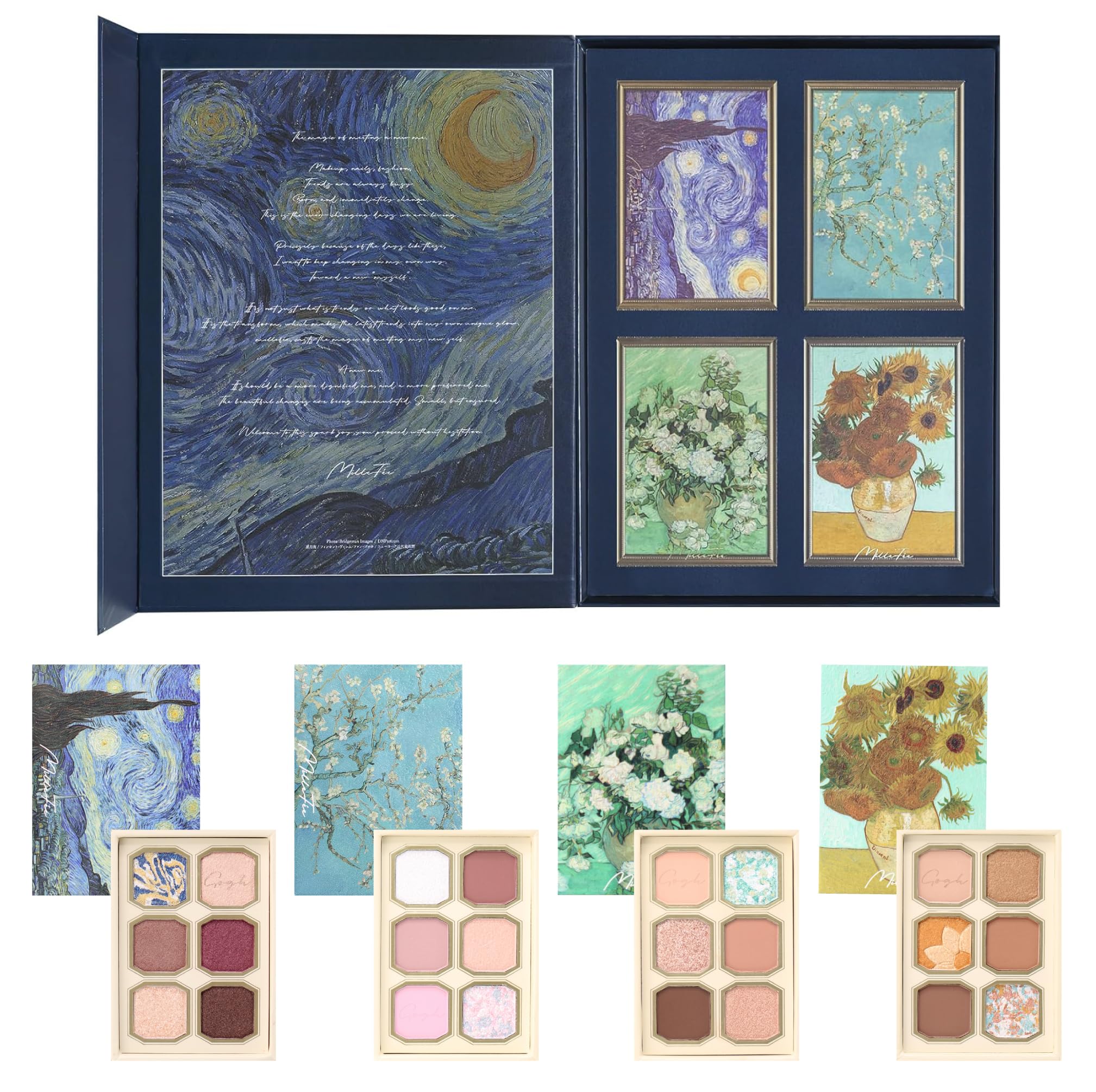 MilleFee Палитра теней для век Серия Ван Гога Полный набор из 4 теней, В коробке, Подарок
