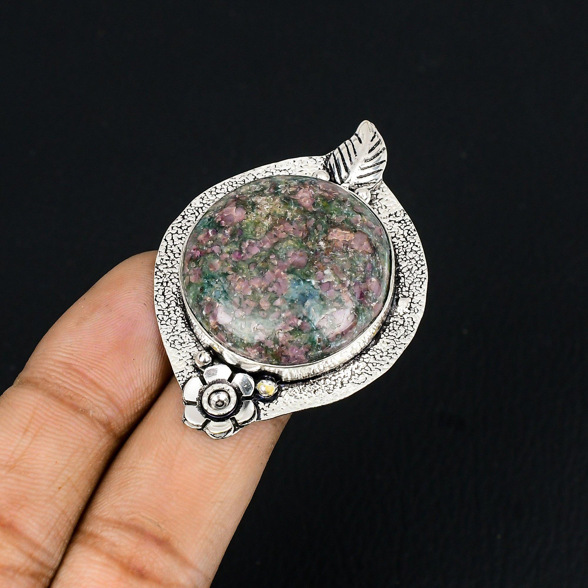 Daughters Day Deal 925 Silver Unakite Stone Birthday Flower Stackable Ring US 7 7