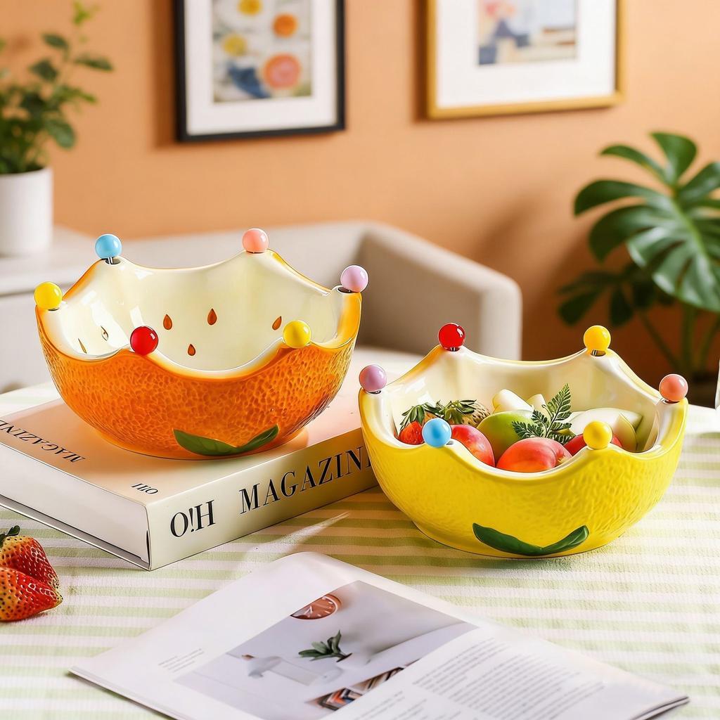 Ceramic Orange Fruit Bowl with Fork, Cute Dessert & Snack Bowl for Fruits and Treats