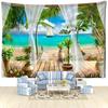 Beach Plank Path Landscape Tapestry Wall Hanging Bohemian Tropical Landscape Art Minimalist Room Decor Background Fabric