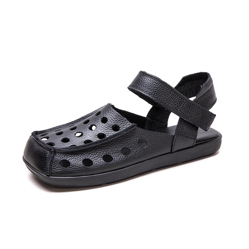 

Vintage Closed-Toe Leather Sandals for Women with Adjustable Strap and Soft Sole Handmade Summer Cowhide Flats 39 чорний