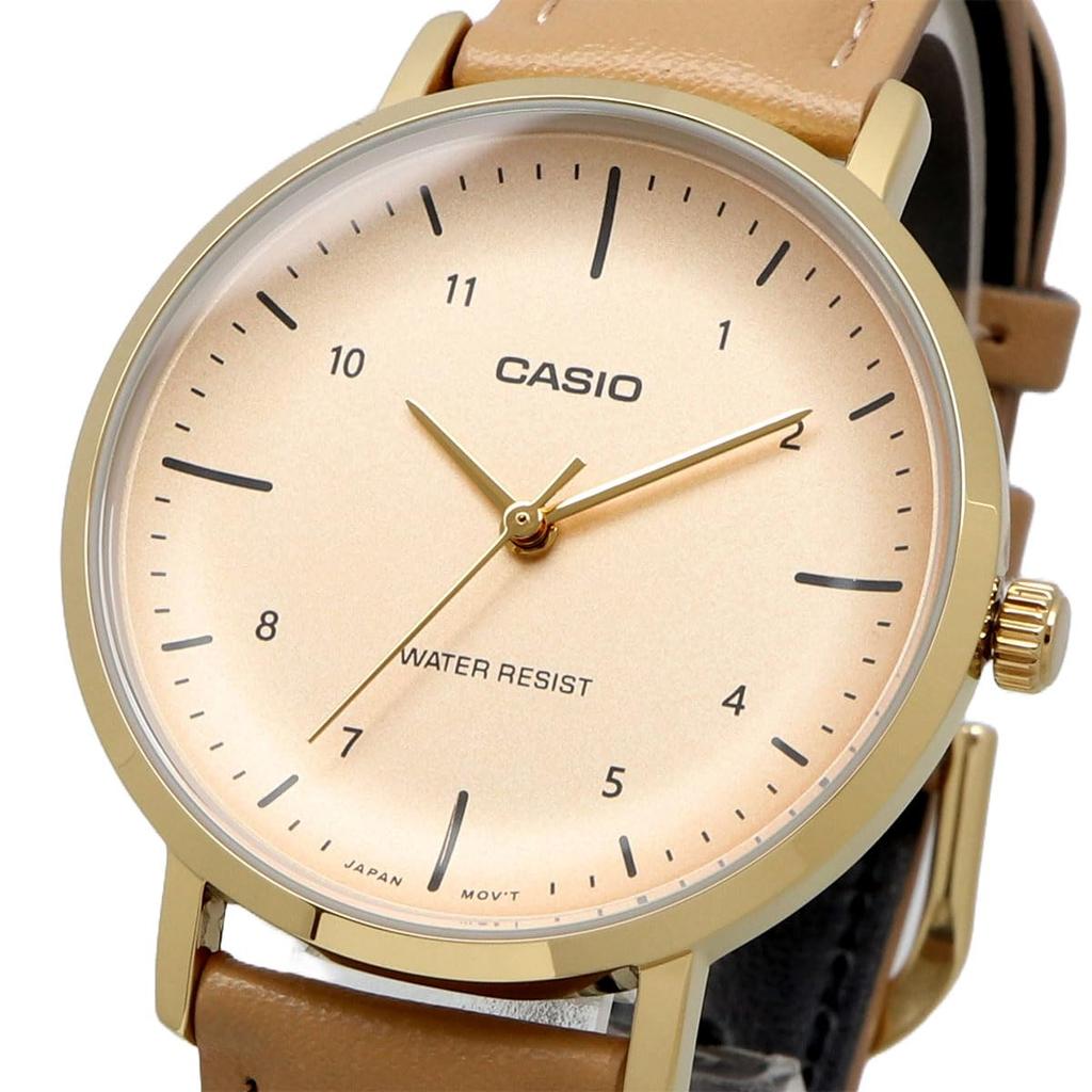 CASIO LTP-VT03GL-4B analog quartz ladies watch pale orange metallic x beige leather band overseas model
