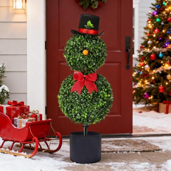 60/85CM Noel Kardan Adam Topiary Ağacı Kardan Adam Şekilli Yapay Topiary Kırmızı Fiyonk Üst Şapkalı İç Mekan Dış Mekan Bahçe Sundurma Dekorasyonu