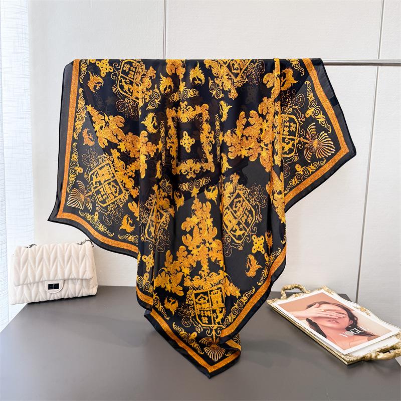 Retro Court Style Satin Simulation Silk Printing Large Square Scarf Silk Scarf Shawl Headscarf Neck Protection Scarf Women