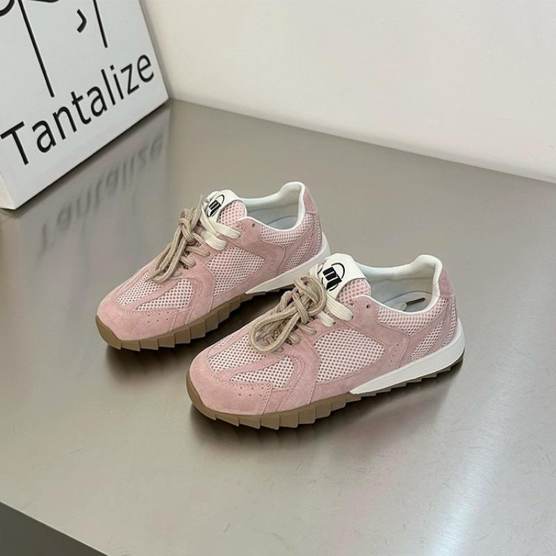 

Лето 2025 Новые женские кожаные ретро кроссовки в немецком стиле - Повседневные плоские на шнуровке для уличной моды и повседневной носки 40 розовый