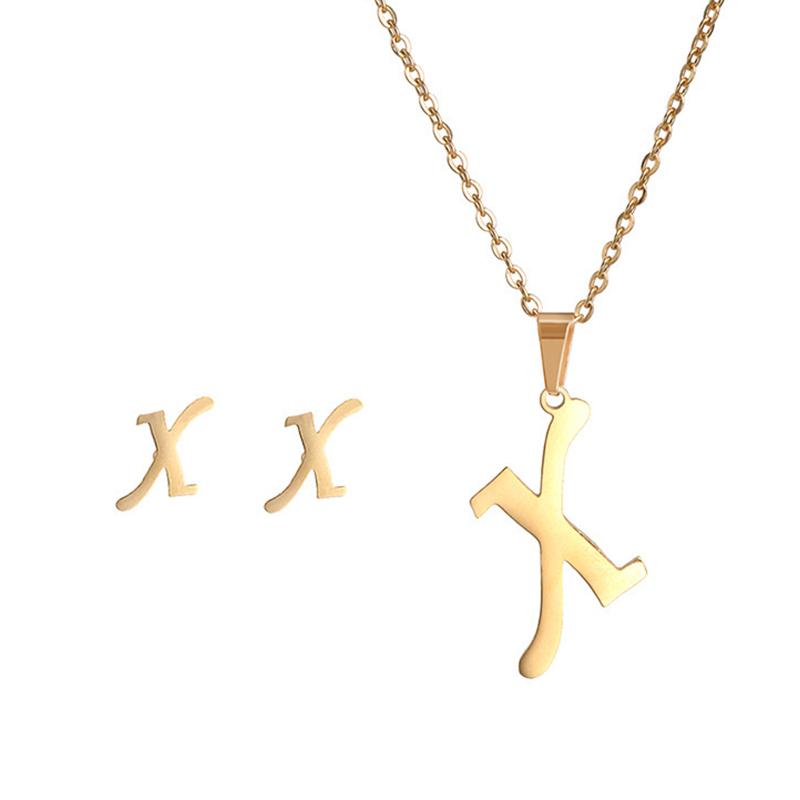 Fashion Stainless Steel A-Z Alphabet Initial Necklace 26 English Letter Earrings Necklace For Women Set Personalize Jewelry Gift CLE