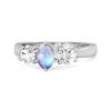 Three Stone Natural Moonstone 925 Sterling Silver Engagement Ring