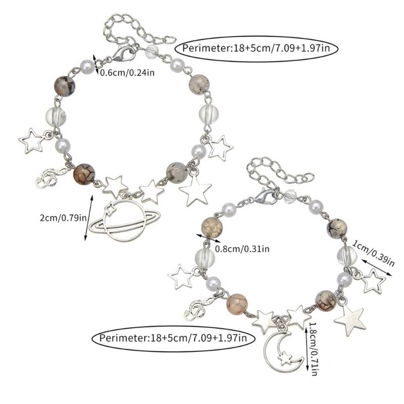 Punk Bracelet Hollow Out Star Moon Charm Bracelet Beaded Bracelet Adjustable Chain Bracelet Alloy Texture for Daily