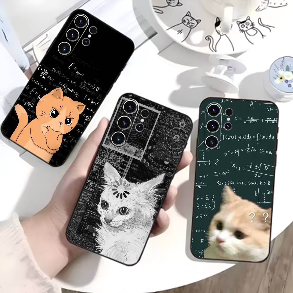 Thinking Cat Animal Phone Case For Samsung S26,S25,S24,S23,S22,S21,S20,Ultra,Plus,FE Black Soft Cover