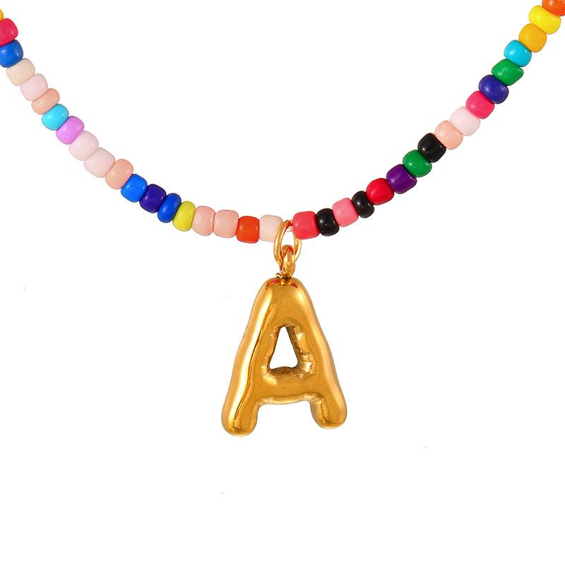 Colorful Bead Initial Letter Alphabet Pendant Necklace for Women Stainless Steel Alphabet Charm Choker Necklace Jewelry Gifts