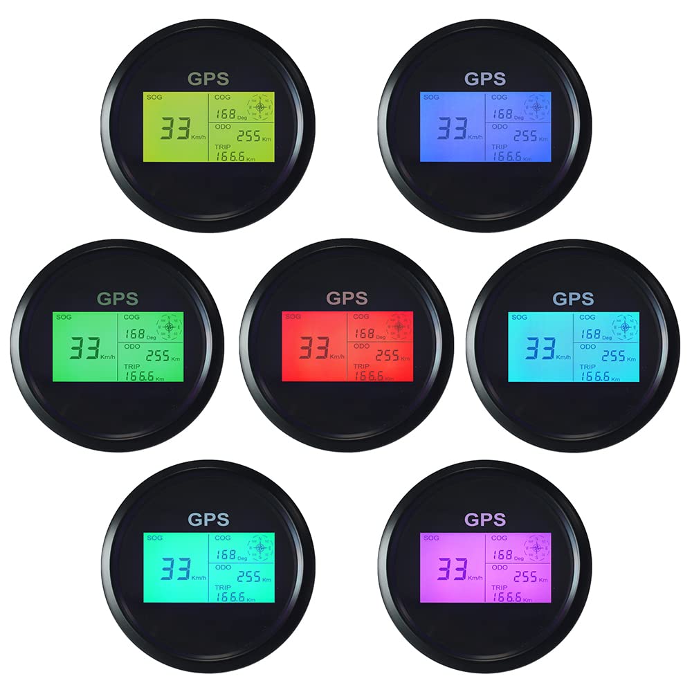 ELING 3 3/8" 85mm Digital GPS Speedometer LCD Speed Gauge Odometer Course Mileage Adjustable 7 Backlights for Boat Snowmobile Car Motorbike Truck