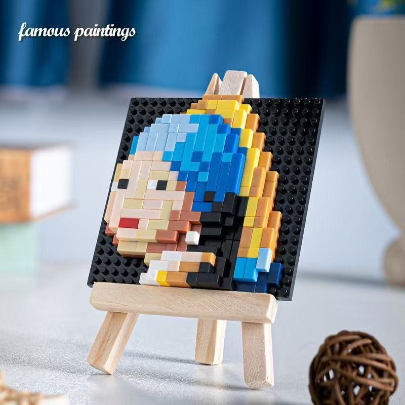 Hot Famous Painting Building Blocks With Wooden Easel Diamond Bricks Educational Toys DIY Decorations Birthday Kids Gifts