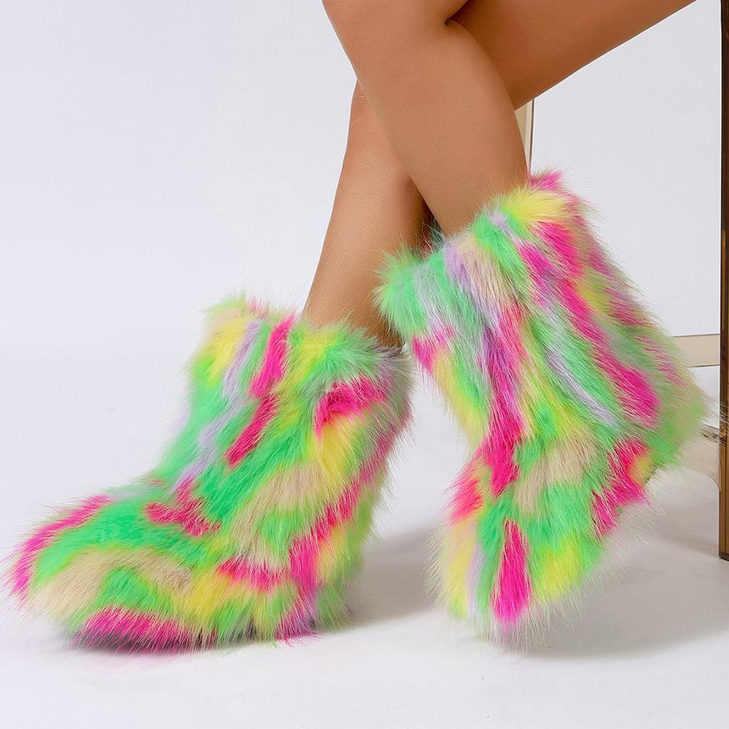 Damenstiefel 2025 Neue Luxuriöse Bequeme Modeschuhe für Damen Outdoor Plüsch Warme Schneestiefel Flauschige Faux-Fuchs-Pelzstiefel Frau