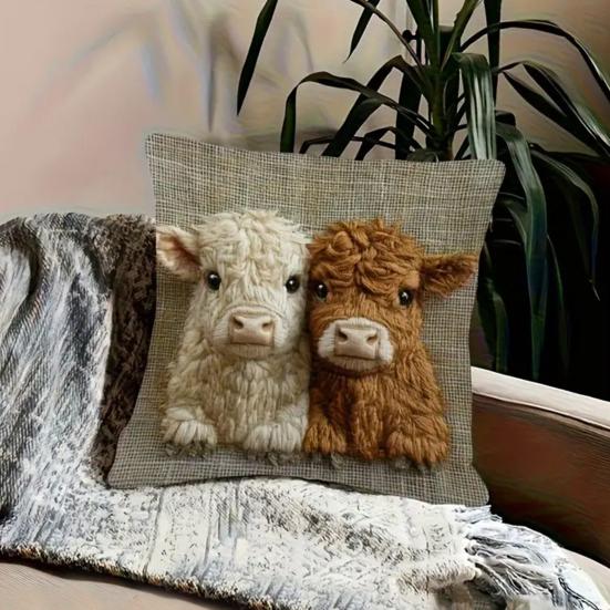 Highland Cow Pillow Cover Cute Cow Pattern Pillowcase with Hidden Zipper Home Decor Throw Pillow Case for Farmhouse Living Room Bedroom Sofa