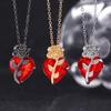 Gothic Rose Red Heart Pendant Necklaces for Women Men Punk Zircon Love Heart Flower Choker Necklaces Y2K Jewelry Accessories