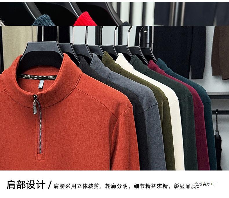 Woodpecker Men's Double-Sided Velvet Half-Zip Stand Collar Warm Long-Sleeve T-Shirt