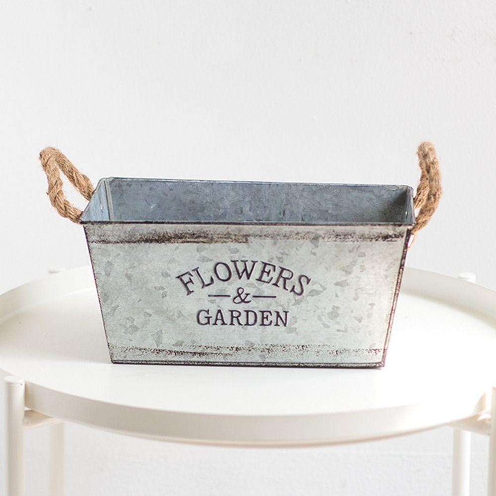 Galvanized Rectangular Flower Bucket Thickened Plant Container Iron Flower Pots  Garden