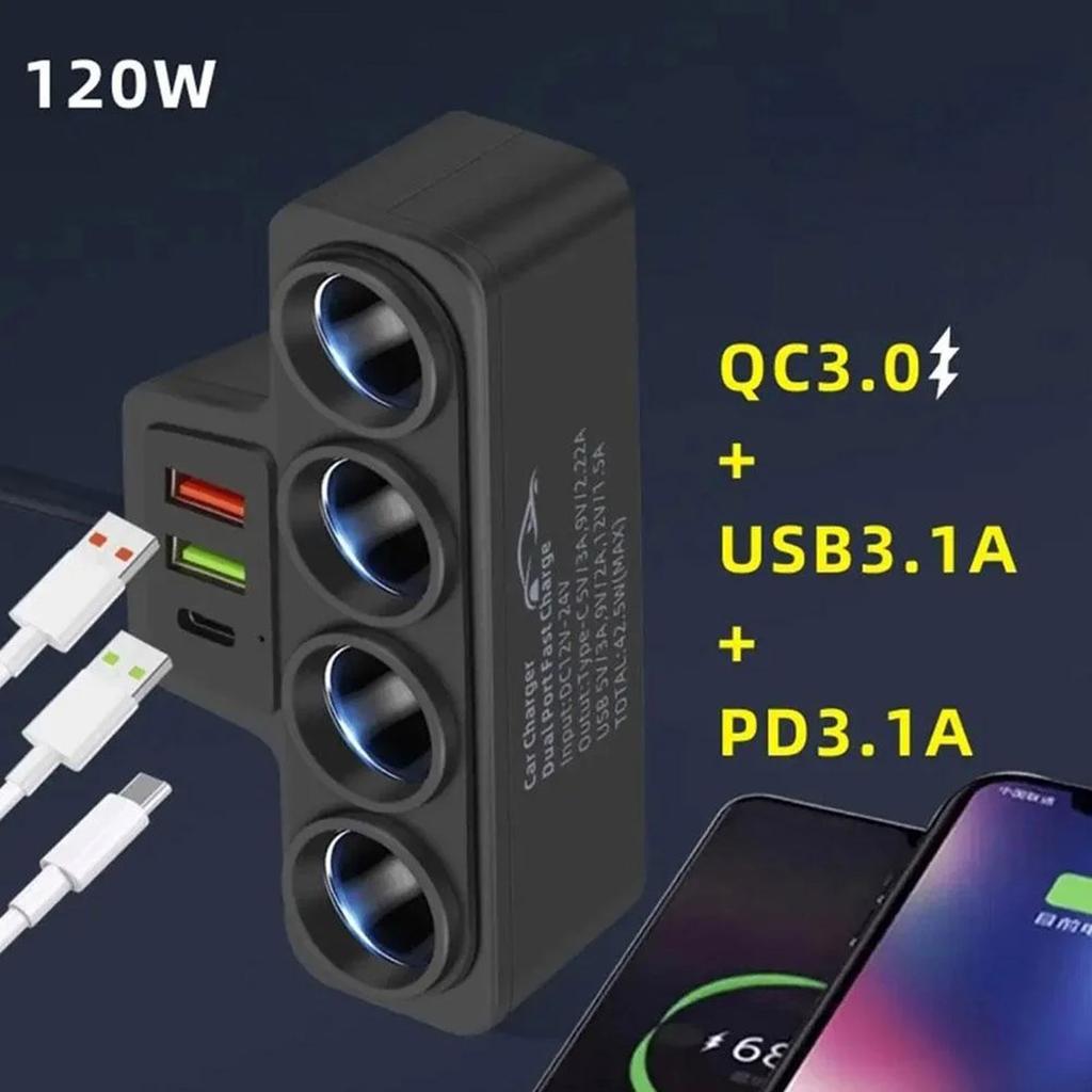 New 4-in-1 Car  Lighter Car Charger Adapter Converter