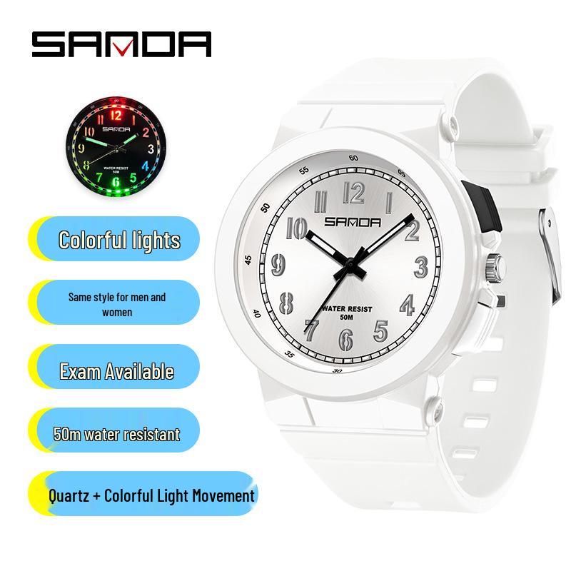 Sanda Kids Quartz Watch with Seven-Color Lights, Student s Waterproof Fun Watch