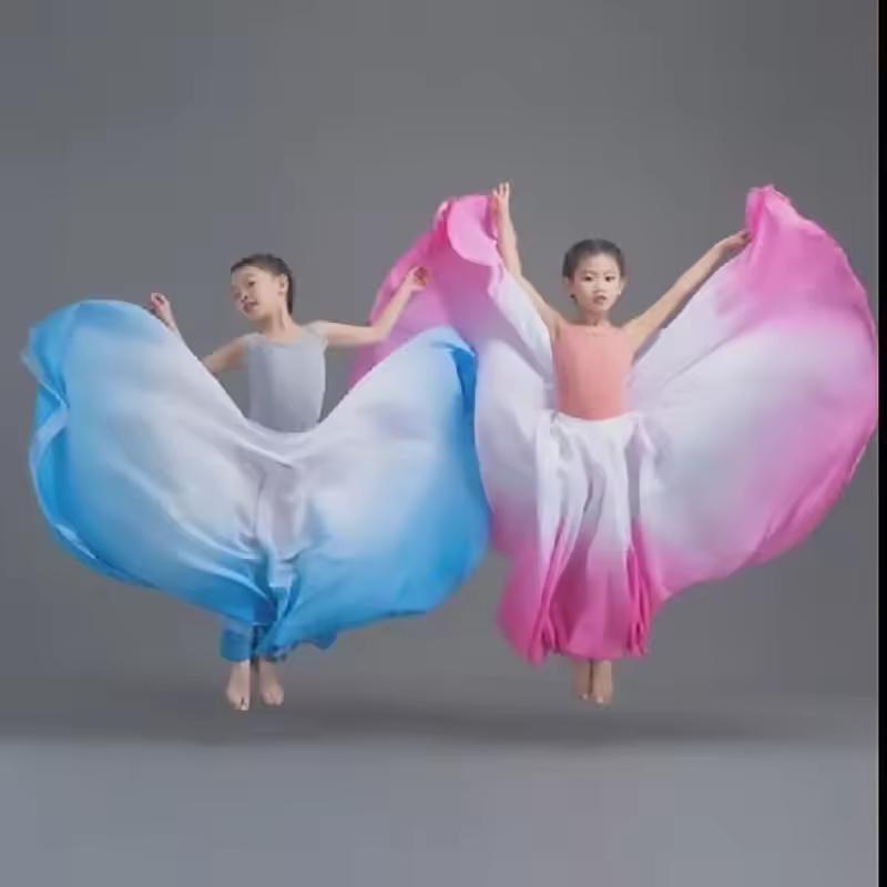 Girl Classical Dance Big Wings Skirt Gradient Color 720-degree Chiffon Skirt Ethnic Modern Flamenco Dance Long Skirts