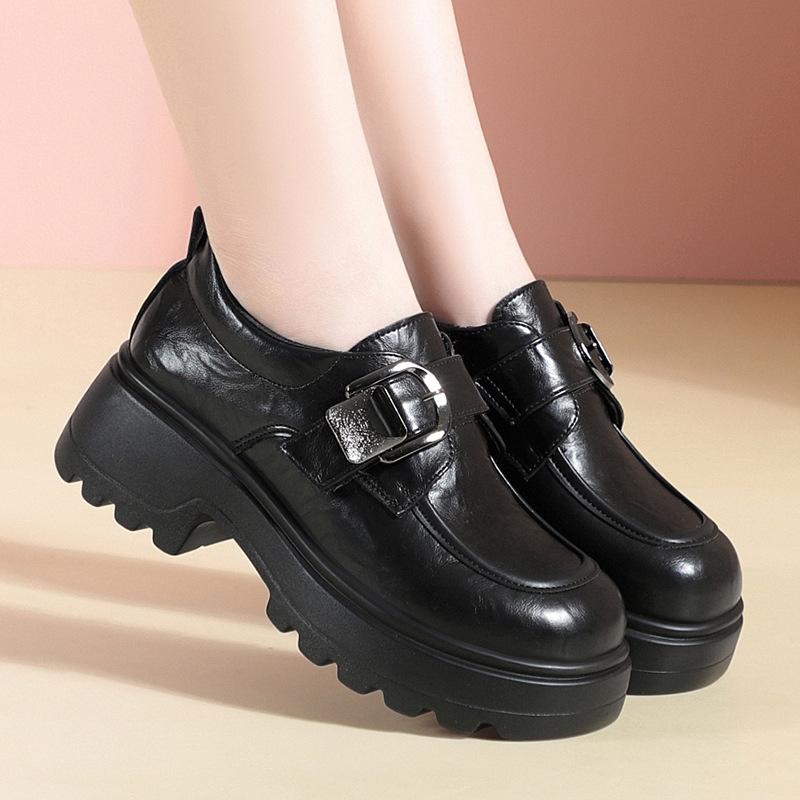 Brown Wedge Platform Shoes Double Buckle Brogue Details Comfortable Thick Sole Non Slip Elegant Dress Shoes For Daily Wear 35 3290₽