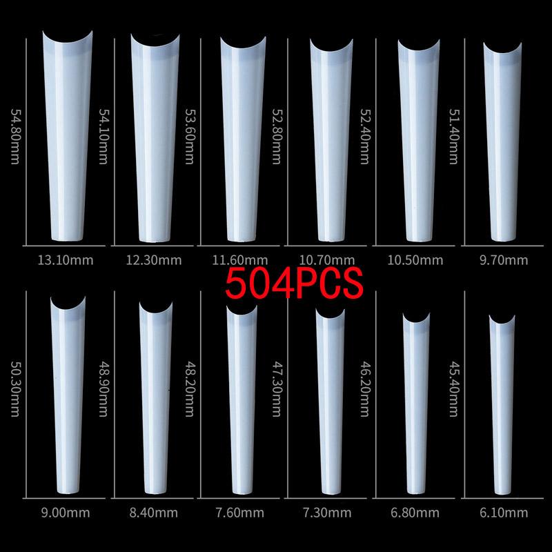 504 peças pontas de unha stiletto extra longas transparentes meia capa pontas de unha falsas tamanho 12