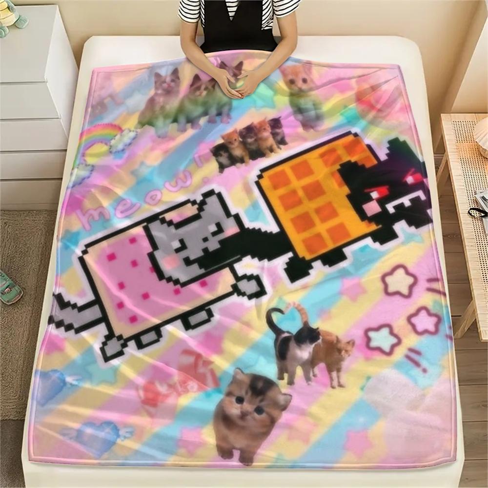 1 Stück Nyan Cat Aufdruck Flanelldecke, Hohe Qualität, Bequem für alle Jahreszeiten, Heimdekoration, Wärme und Komfort, Perfekt für Weihnachtsgeschenke 99